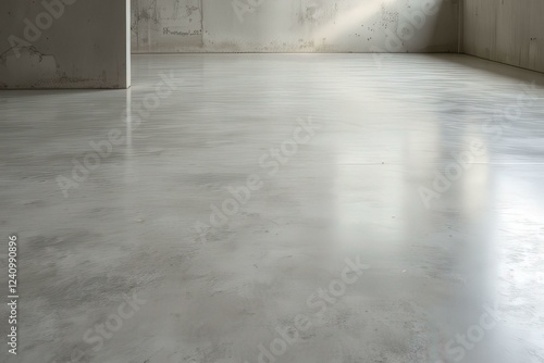 Modern Minimalist Interior With Smooth Polished Concrete Floor And Light Gray Walls