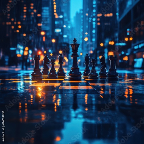 Wallpaper Mural Night chess game on urban street with reflections. Torontodigital.ca