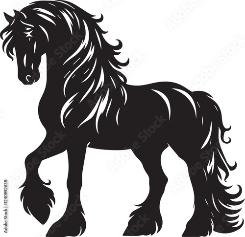 Friesian horse silhouette vector black on white background beautiful horse vector designs.