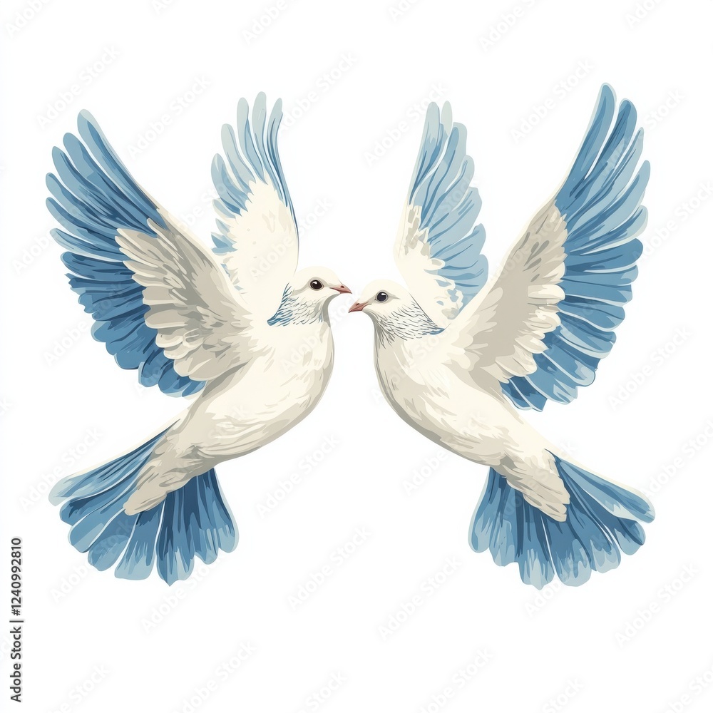 Obraz premium Two beautiful doves with blue wings.