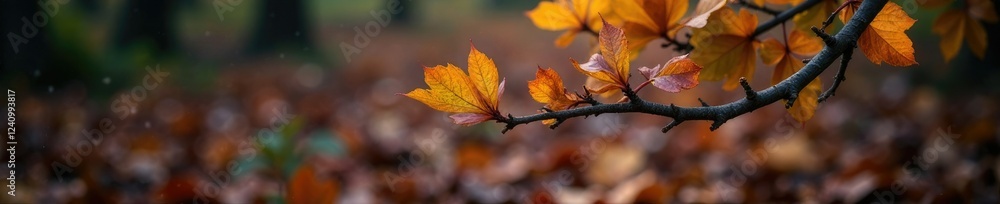 Twisted Hawthorn branch on dark autumnal ground, foliage, foliage, nature Twisted Hawthorn branch on dark autumnal ground, foliage, foliage, nature
