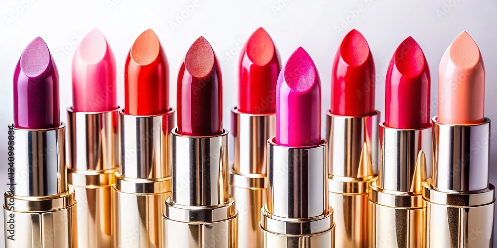 Obraz premium Colorful Lipsticks Arranged on White Background - Beauty Product Photography