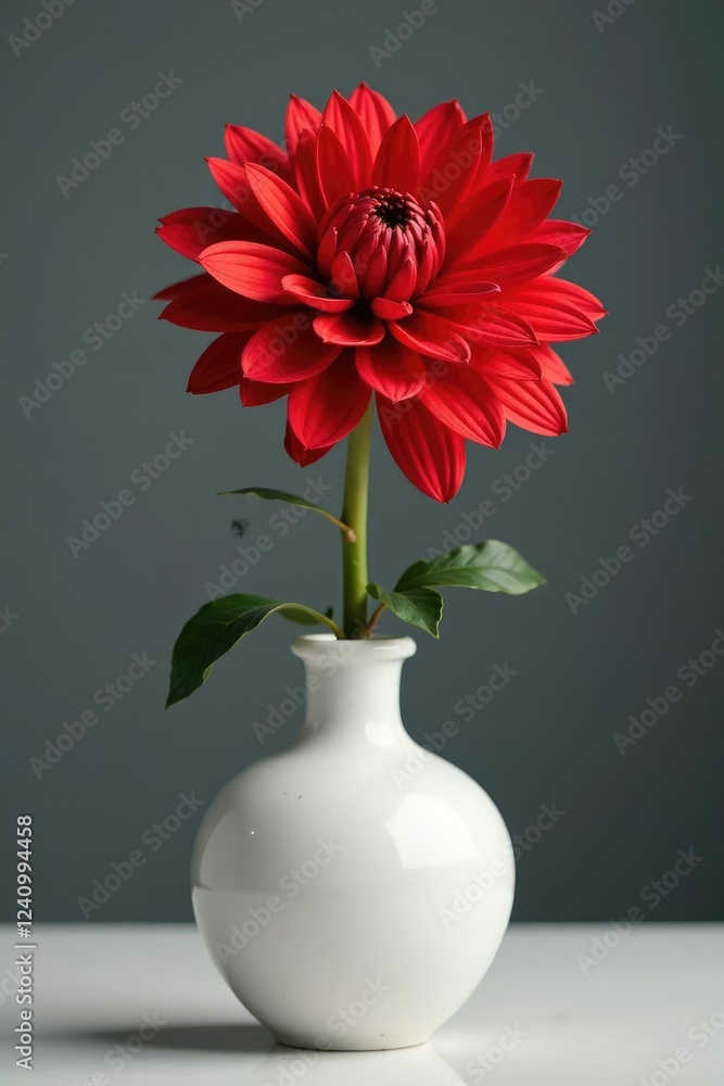 Single red chrysanthemum flower in a white vase, vases, nature Single red chrysanthemum flower in a white vase, vases, nature