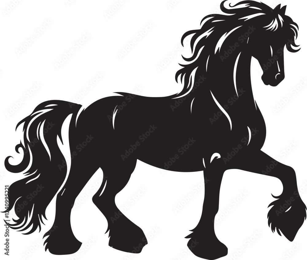 Obraz premium Friesian horse silhouette vector black on white background beautiful horse vector designs.
