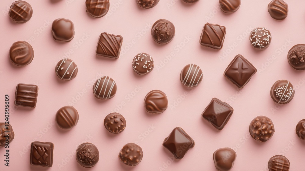 A Symphony of Hearts: A Delightful Collection of Exquisite Chocolate Hearts, Beautifully Displayed on a Pastel Pink Surface, Creating a Scene of Pure Romance and Sweet Indulgence A Symphony of Hearts: A Delightful Collection of Exquisite Chocolate Hearts, Beautifully Displayed on a Pastel Pink Surface, Creating a Scene of Pure Romance and Sweet Indulgence