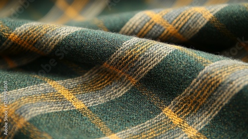 Green Gold Plaid Fabric Texture Close Up