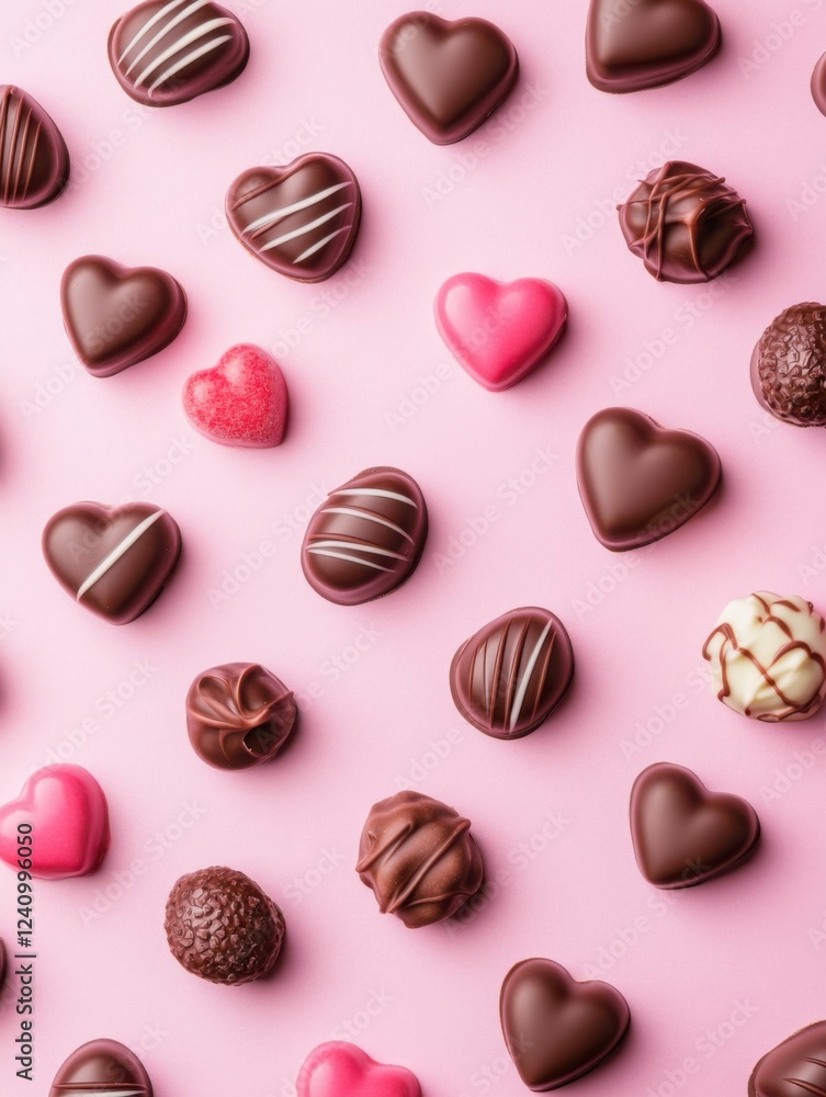 A Symphony of Hearts: A Delightful Collection of Exquisite Chocolate Hearts, Beautifully Displayed on a Pastel Pink Surface, Creating a Scene of Pure Romance and Sweet Indulgence A Symphony of Hearts: A Delightful Collection of Exquisite Chocolate Hearts, Beautifully Displayed on a Pastel Pink Surface, Creating a Scene of Pure Romance and Sweet Indulgence