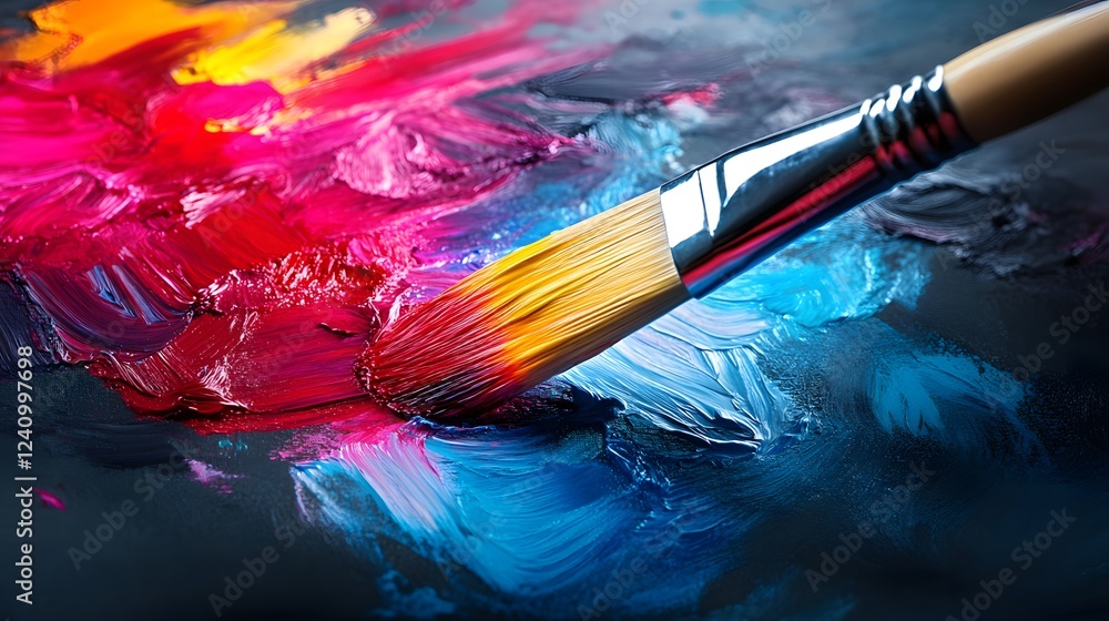 Artist's Brushstroke: Vibrant hues of oil paint, richly textured and boldly applied, with a paintbrush poised mid-stroke, capturing the energy and passion of artistic creation. Artist's Brushstroke: Vibrant hues of oil paint, richly textured and boldly applied, with a paintbrush poised mid-stroke, capturing the energy and passion of artistic creation.