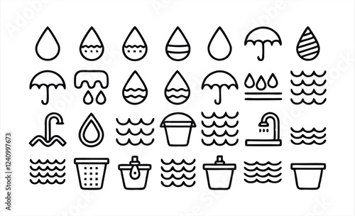 set of outline icons related to water  linear i 