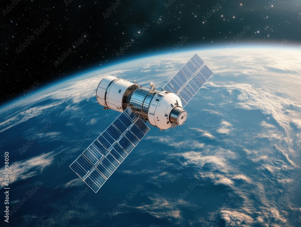 Fototapeta premium Satellite orbiting Earth in deep space.