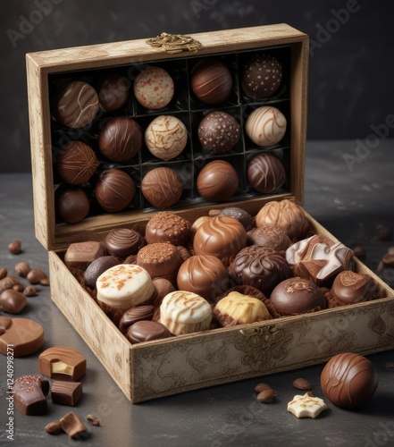 Sweet treats and chocolates in a decorative box, festive celebration, chocolates, holiday treat photo