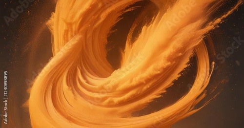 Swirling orange powder creates a mesmerizing vortex , colorful vortex, hypnotic rotation photo