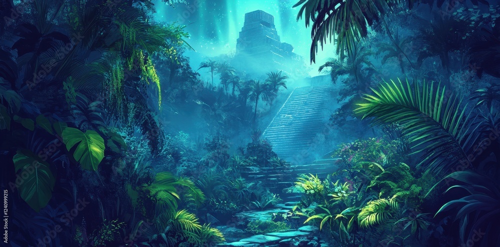Ancient Mayan Pyramid Hidden Deep Within Lush Jungle Foliage Ancient Mayan Pyramid Hidden Deep Within Lush Jungle Foliage