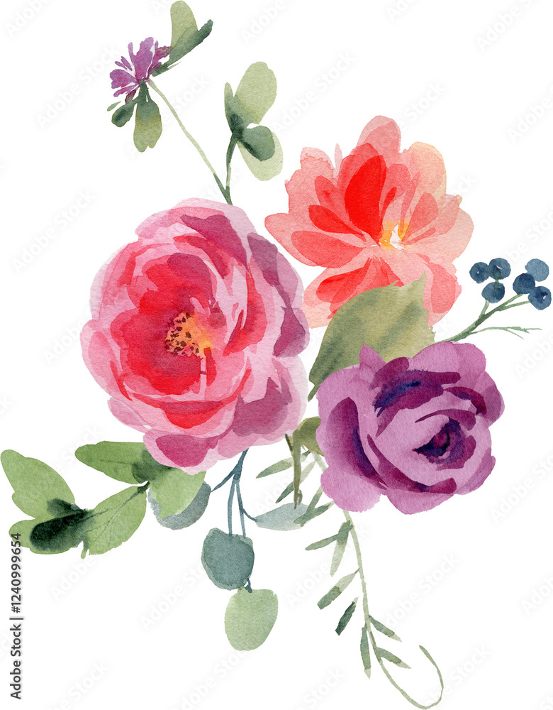 Fototapeta premium Watercolor Clipart Bouquet of pink roses