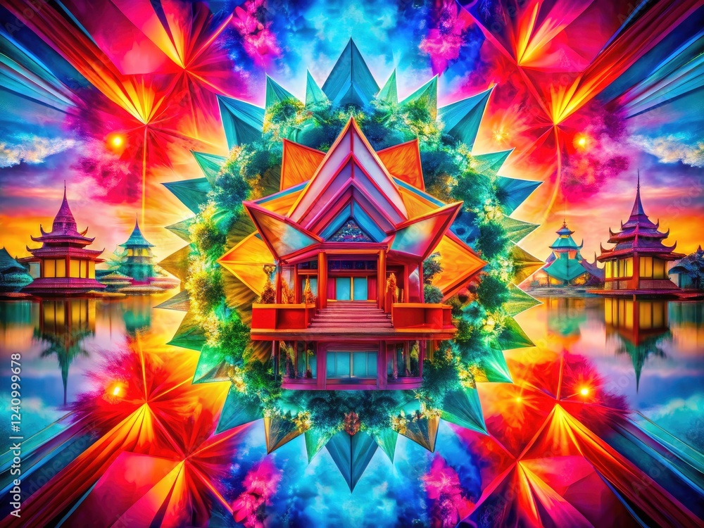 Fototapeta premium Bold colors burst in this vibrant, surreal double exposure. Abstract fantasy, digitally crafted, a colorful masterpiece.