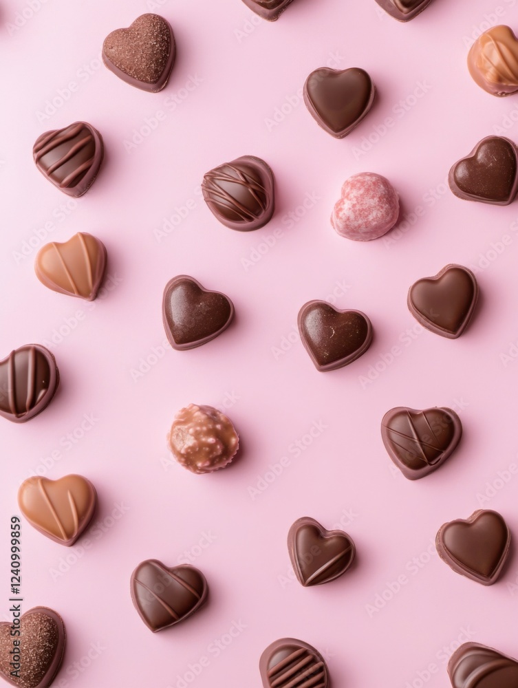 A Symphony of Hearts: A Delightful Collection of Exquisite Chocolate Hearts, Beautifully Displayed on a Pastel Pink Surface, Creating a Scene of Pure Romance and Sweet Indulgence A Symphony of Hearts: A Delightful Collection of Exquisite Chocolate Hearts, Beautifully Displayed on a Pastel Pink Surface, Creating a Scene of Pure Romance and Sweet Indulgence
