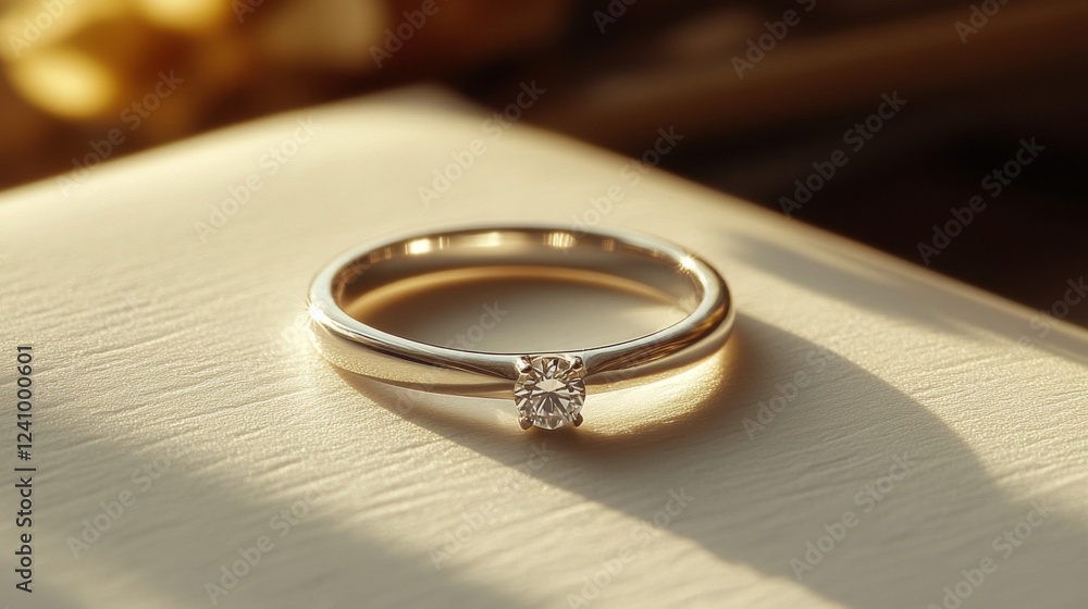 Delicate Diamond Ring on Soft Beige Surface Delicate Diamond Ring on Soft Beige Surface