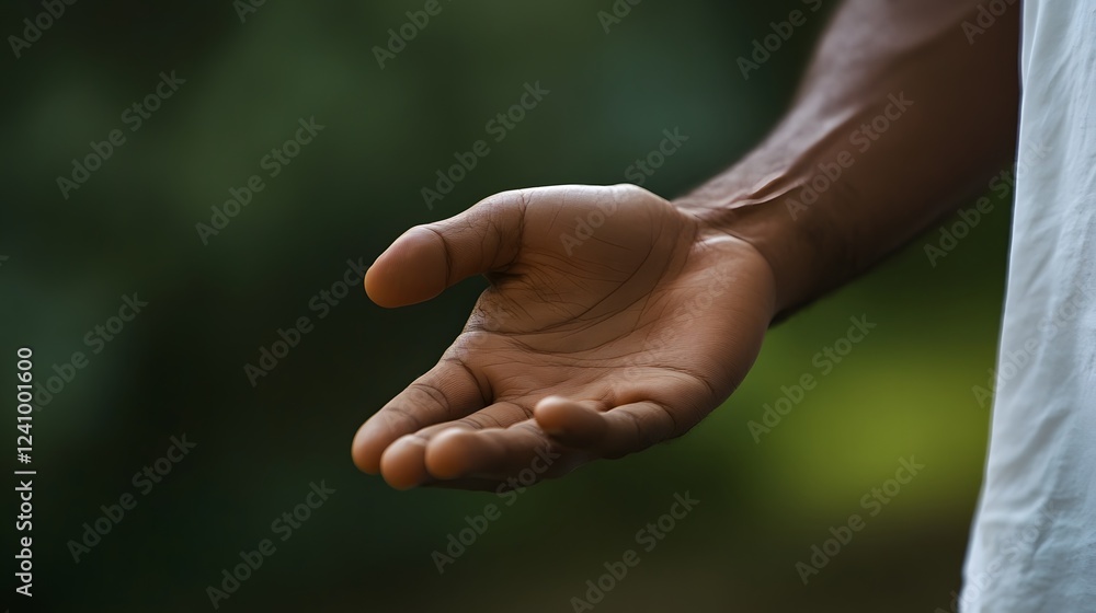 Open Hand, Hope, and Trust: A close-up photograph of an open hand, its dark skin stretched out in a gesture of openness and receptivity.