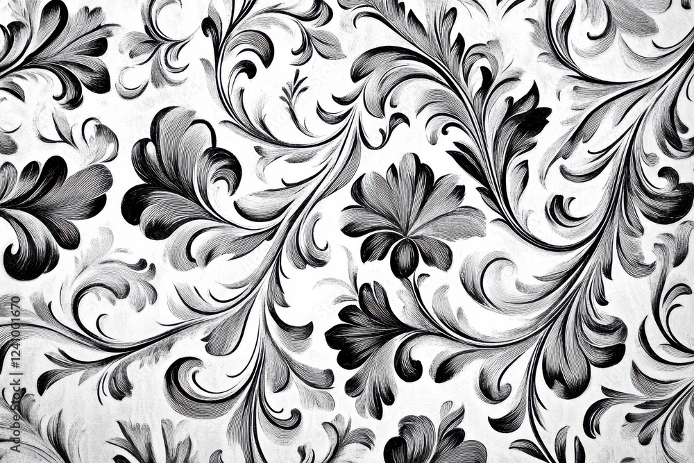 Fototapeta premium Elegant grayscale floral pattern