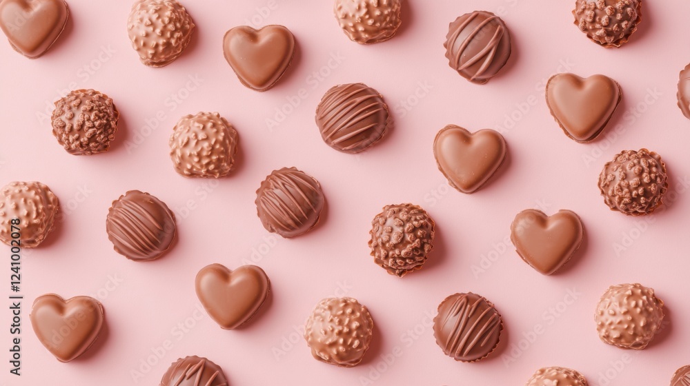 A Symphony of Hearts: A Delightful Collection of Exquisite Chocolate Hearts, Beautifully Displayed on a Pastel Pink Surface, Creating a Scene of Pure Romance and Sweet Indulgence A Symphony of Hearts: A Delightful Collection of Exquisite Chocolate Hearts, Beautifully Displayed on a Pastel Pink Surface, Creating a Scene of Pure Romance and Sweet Indulgence