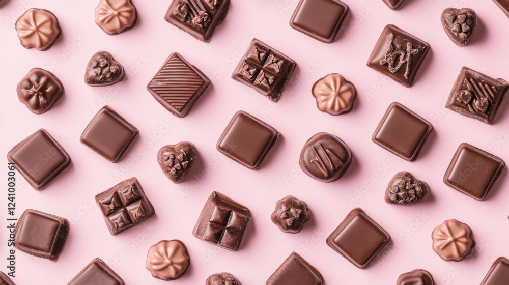 A Symphony of Hearts: A Delightful Collection of Exquisite Chocolate Hearts, Beautifully Displayed on a Pastel Pink Surface, Creating a Scene of Pure Romance and Sweet Indulgence A Symphony of Hearts: A Delightful Collection of Exquisite Chocolate Hearts, Beautifully Displayed on a Pastel Pink Surface, Creating a Scene of Pure Romance and Sweet Indulgence