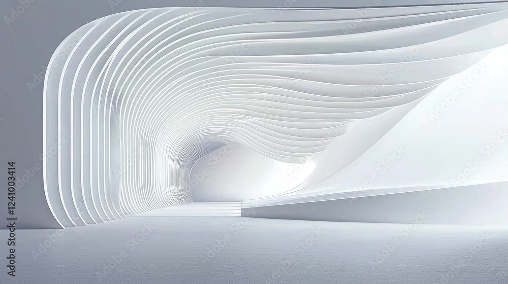 Naklejka premium Abstract White Architectural Corridor with Curving Walls