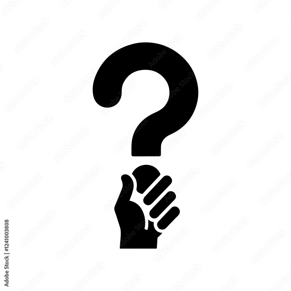 Hand holding question mark icon silhouette vector flat illustration design on white background. Hand holding question mark icon silhouette vector flat illustration design on white background.