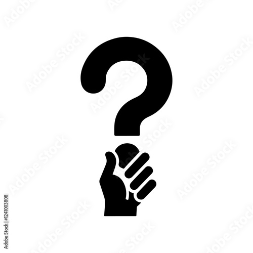 Hand holding question mark icon silhouette vector flat illustration design on white background.