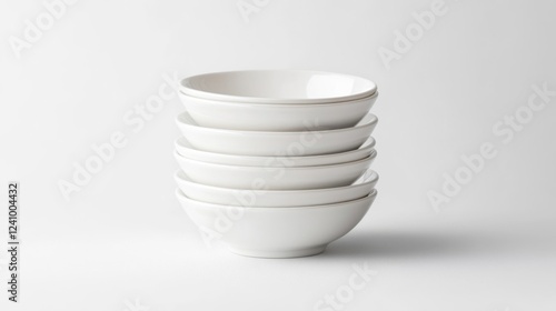 Stack of White Ceramic Bowls on White Background