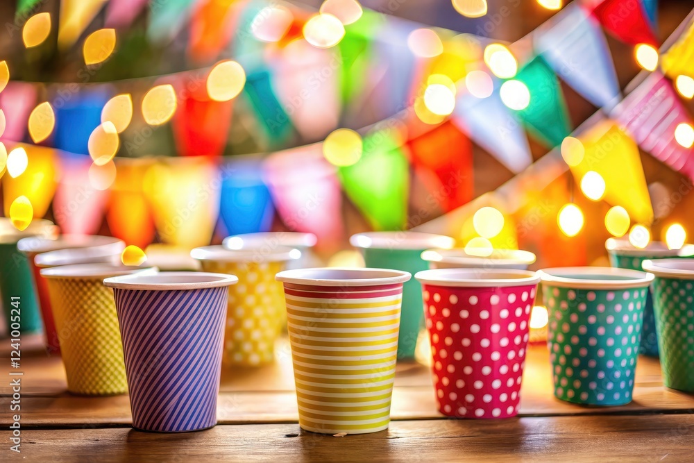 Fototapeta premium Celebrate with vibrant party banners and cups! High-resolution images for your party planning.