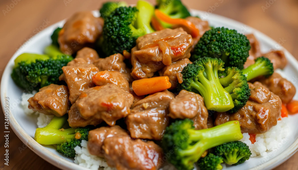 a close-up of a plate of beef and broccoli stir-fry a close-up of a plate of beef and broccoli stir-fry