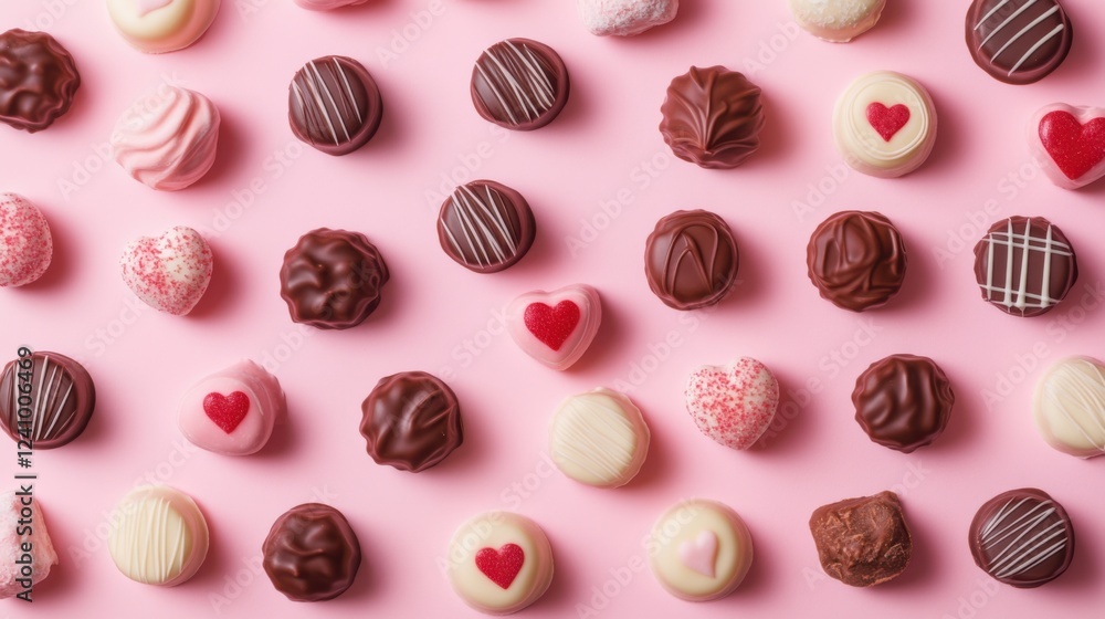 A Symphony of Hearts: A Delightful Collection of Exquisite Chocolate Hearts, Beautifully Displayed on a Pastel Pink Surface, Creating a Scene of Pure Romance and Sweet Indulgence A Symphony of Hearts: A Delightful Collection of Exquisite Chocolate Hearts, Beautifully Displayed on a Pastel Pink Surface, Creating a Scene of Pure Romance and Sweet Indulgence
