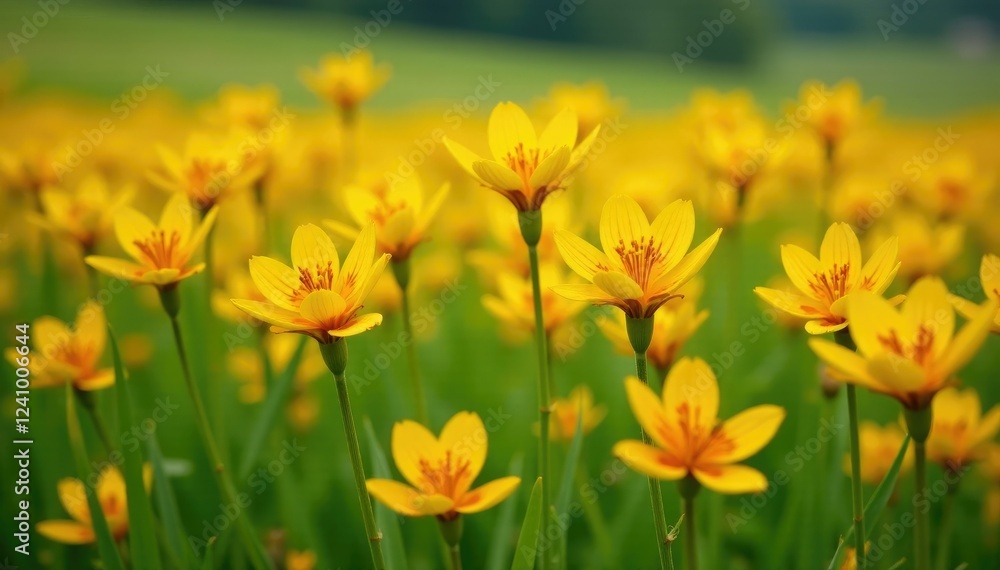 Fototapeta premium Field of Canna Glauca in full bloom with yellow petals and orange spots, meadow, orange, canna glauca
