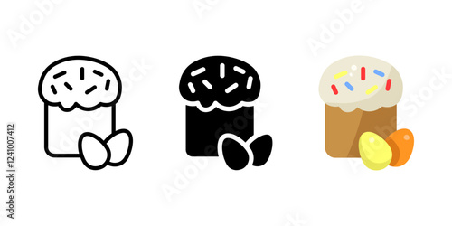 Easter cake with eggs icon. Traditional homemade easter dessert with icing sign. Festive sweet glazed bread symbol.