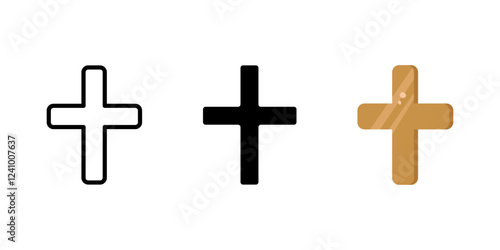 Christian cross icon. Religious faith and belief sign. Sacred crucifix symbol of worship. Holy Easter resurrection pictogram. Spiritual blessing illustration.