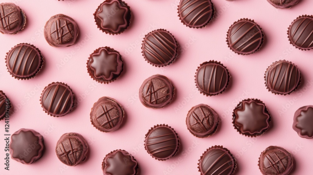 A Symphony of Hearts: A Delightful Collection of Exquisite Chocolate Hearts, Beautifully Displayed on a Pastel Pink Surface, Creating a Scene of Pure Romance and Sweet Indulgence A Symphony of Hearts: A Delightful Collection of Exquisite Chocolate Hearts, Beautifully Displayed on a Pastel Pink Surface, Creating a Scene of Pure Romance and Sweet Indulgence