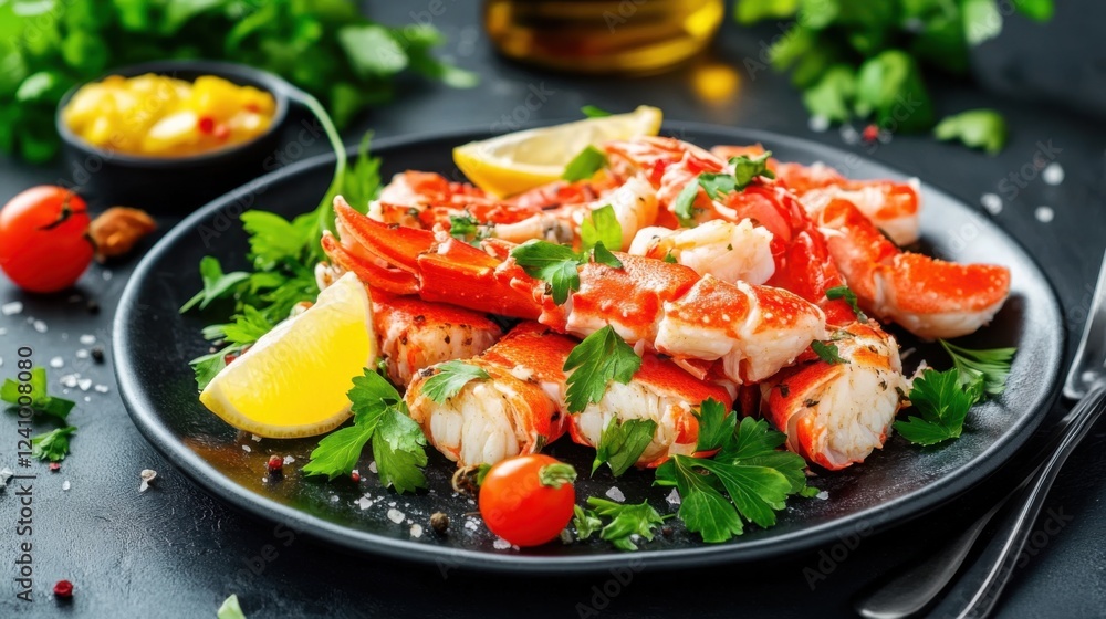 Freshly Cooked Shrimp Garnished with Herbs and Lemon Slices Freshly Cooked Shrimp Garnished with Herbs and Lemon Slices