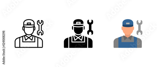 Mechanic icon. Repair worker sign. Industrial technician with wrench symbol. Maintenance and service tradesman pictogram. Workshop and professional expertise illustration.