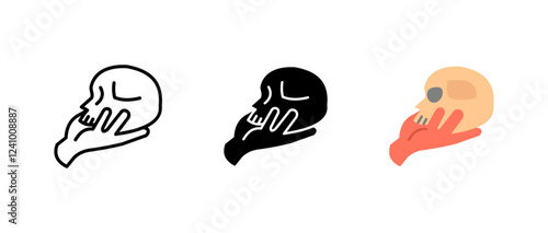 Shakespeare icon. Hamlet skull monologue sign. Classic theater and drama symbol. Philosophical contemplation and literature pictogram. Artistic stage performance illustration.