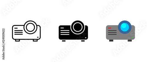 Projector icon. Digital media device sign. Film screening and presentation symbol. Modern projection equipment pictogram. Office or home theater illustration.
