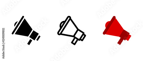 Megaphone icon. Loudspeaker and announcement sign. Communication and voice projection symbol. Public address and media broadcast pictogram. Promotion and alert illustration.