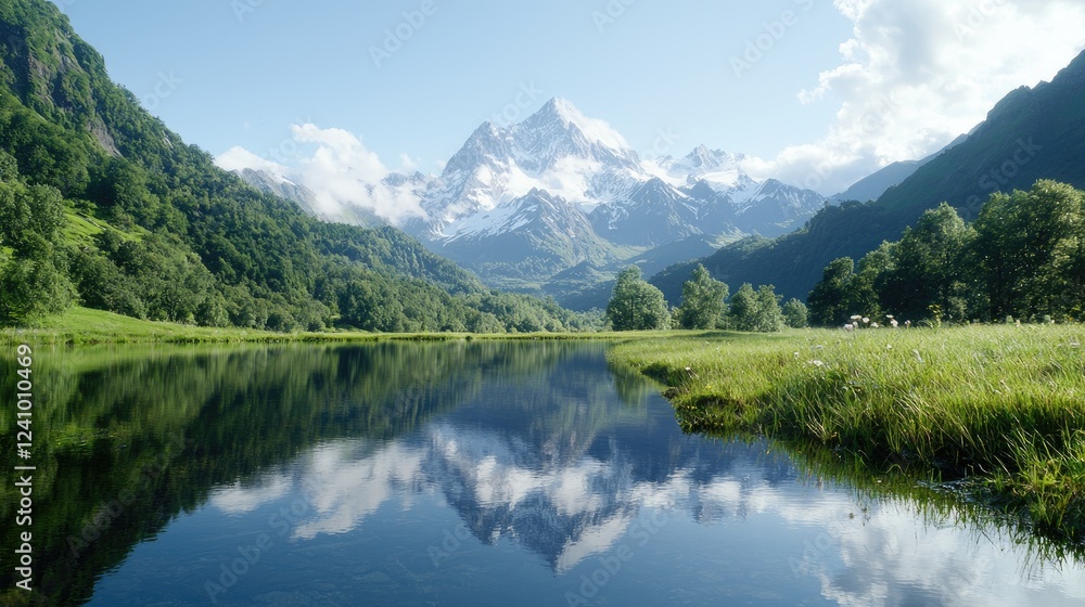 Majestic mountain reflected in serene lake Majestic mountain reflected in serene lake