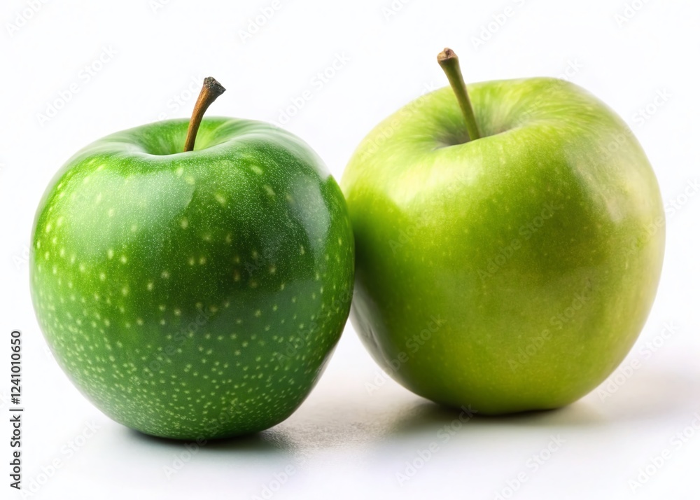Crisp Green Apple & Reineta Variety, Close-Up Studio Shot on White Background