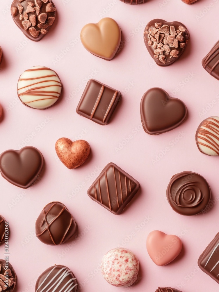 A Symphony of Hearts: A Delightful Collection of Exquisite Chocolate Hearts, Beautifully Displayed on a Pastel Pink Surface, Creating a Scene of Pure Romance and Sweet Indulgence A Symphony of Hearts: A Delightful Collection of Exquisite Chocolate Hearts, Beautifully Displayed on a Pastel Pink Surface, Creating a Scene of Pure Romance and Sweet Indulgence