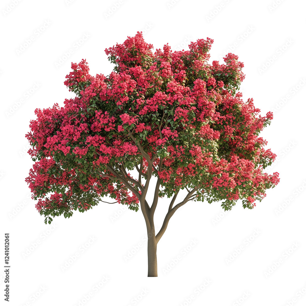 Fototapeta premium Colorama scarlet crape myrtle tree isolated on transparent background PNG