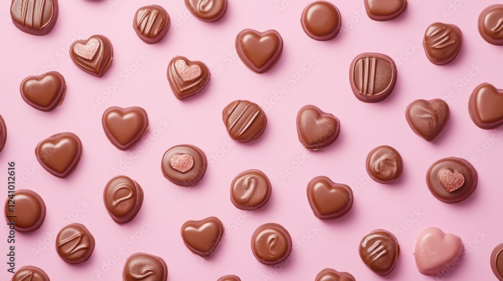 A Symphony of Hearts: A Delightful Collection of Exquisite Chocolate Hearts, Beautifully Displayed on a Pastel Pink Surface, Creating a Scene of Pure Romance and Sweet Indulgence A Symphony of Hearts: A Delightful Collection of Exquisite Chocolate Hearts, Beautifully Displayed on a Pastel Pink Surface, Creating a Scene of Pure Romance and Sweet Indulgence