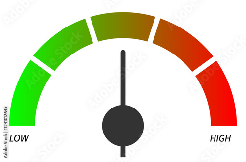 Medium Level Guage Meter, Scale Risk Meter, Dashboard Sign, Speedometer Icon Vector Illustration