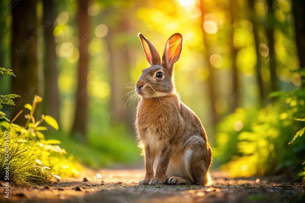 Fototapeta premium Cute Bunny Near Blank Space: Animal-Friendly Products, Forest Conservation, Cruelty-Free