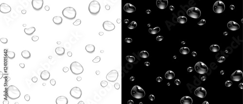 ベクター水滴、雫、しずく。PNGのしずく、ガラス上の結露、様々な表面。透明な背景にリアルな雫。雨と露