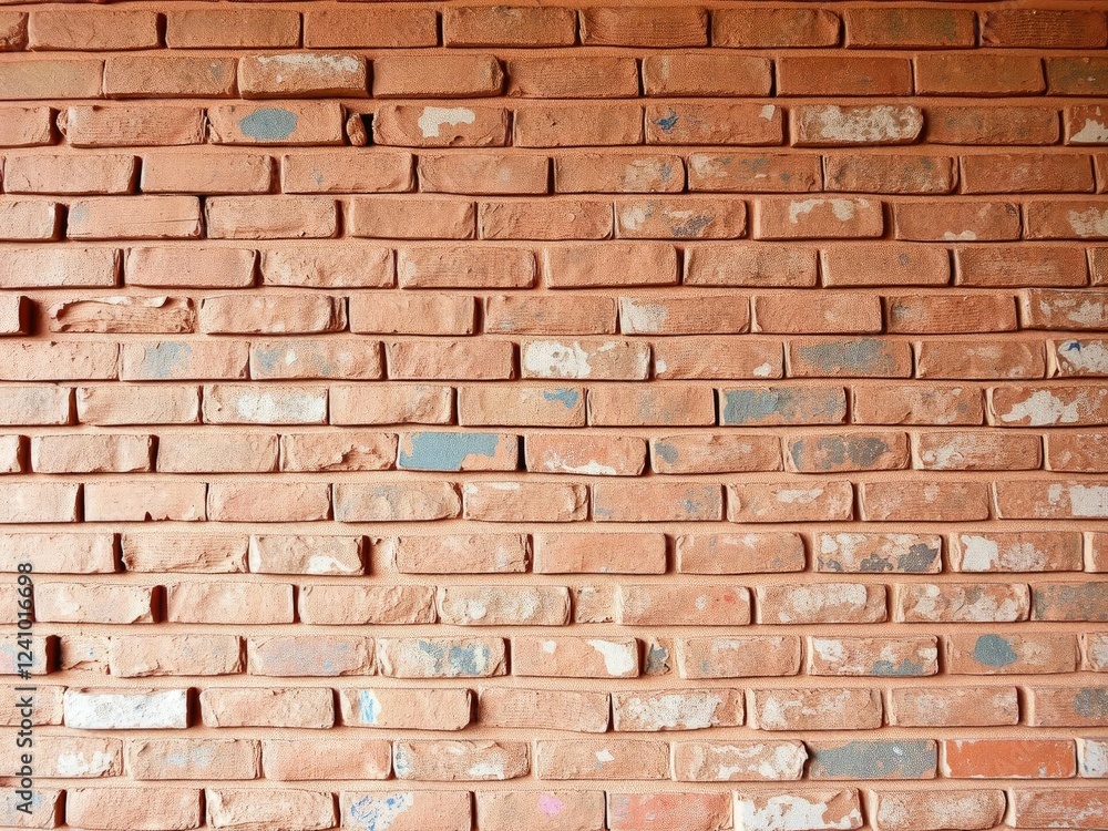 Obraz premium textured brick wall with multiple layers of old and peeling paint, wear, aged